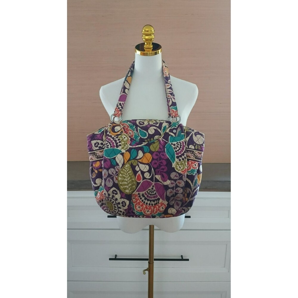 Vera Bradley Plum Crazy Floral Shoulder Bag Quilted Purse Front & Back Pocket - Picture 3 of 16